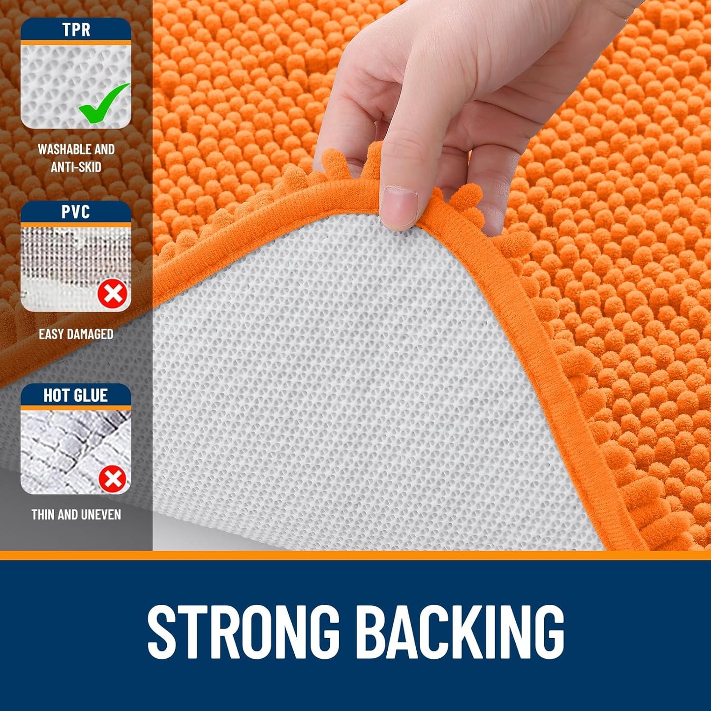 OLANLY Large Chenille Bath Rugs - Extra Soft & Absorbent | Quick Dry, Machine Washable, 44x32, Orange