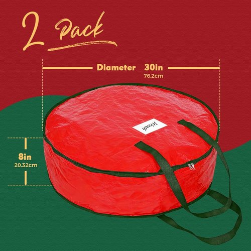 DeckTheHalls Christmas Wreath Storage Container - 2-Pack Waterproof with Secure Zipper & Carry Handles | 30 Inch Year-Round Protection for Holiday Decor