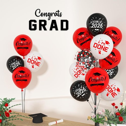 Graduation Balloons Set by [Brand Name] - 72pcs Red & Black Metallic Confetti Balloons for Class of 2026 Party Decorations