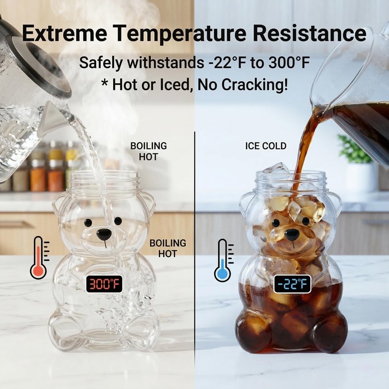 Glass Bear Cup with Straw and Lid, 20oz Cute Teddy Bear Shaped Drinking Tumbler, High Borosilicate Reusable Iced Coffee Mug for Boba Tea, Smoothies, Cocktails, Aesthetic Gift for Women (Pink bow)