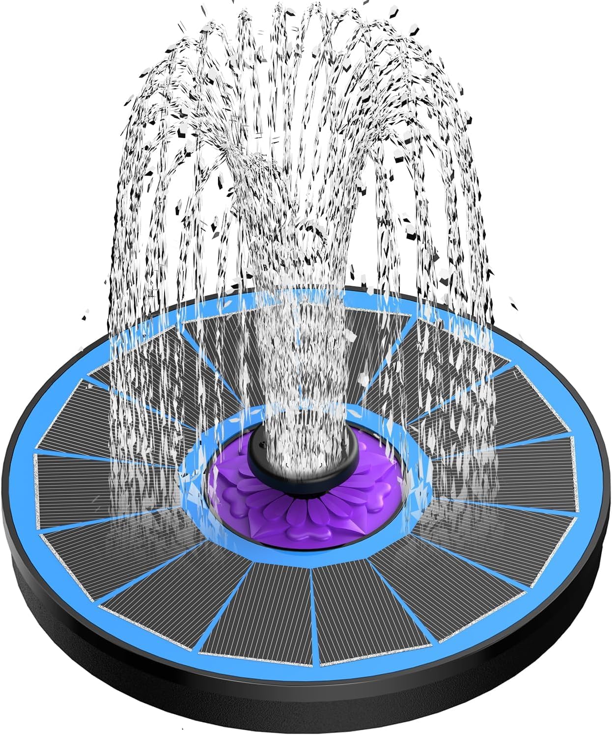 SZMP Solar Fountain - 3.5W Bird Bath Water Feature with Upgraded Glass Panel & 7 Nozzles | Blue