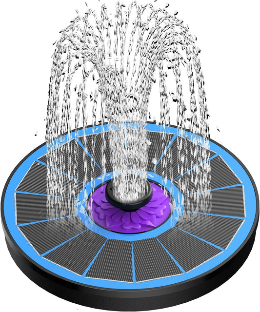SZMP Solar Fountain - 3.5W Bird Bath Water Feature with Upgraded Glass Panel & 7 Nozzles | Blue