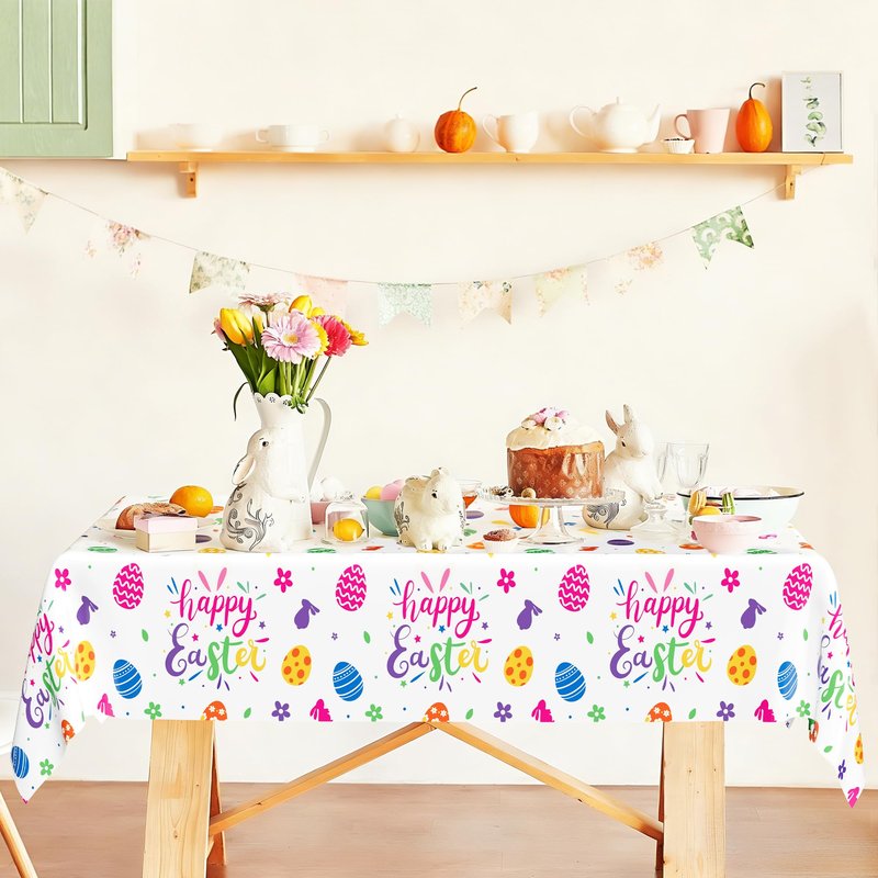 QZYL 12 Pack Easter Tablecloths Rectangular, 54" x 108" Disposable Easter Tablecloth Easter Decorations, Plastic Eggs Bunny Spring Tablecloth, Easter Table Cloth for Picnic Party Decorations Supplies