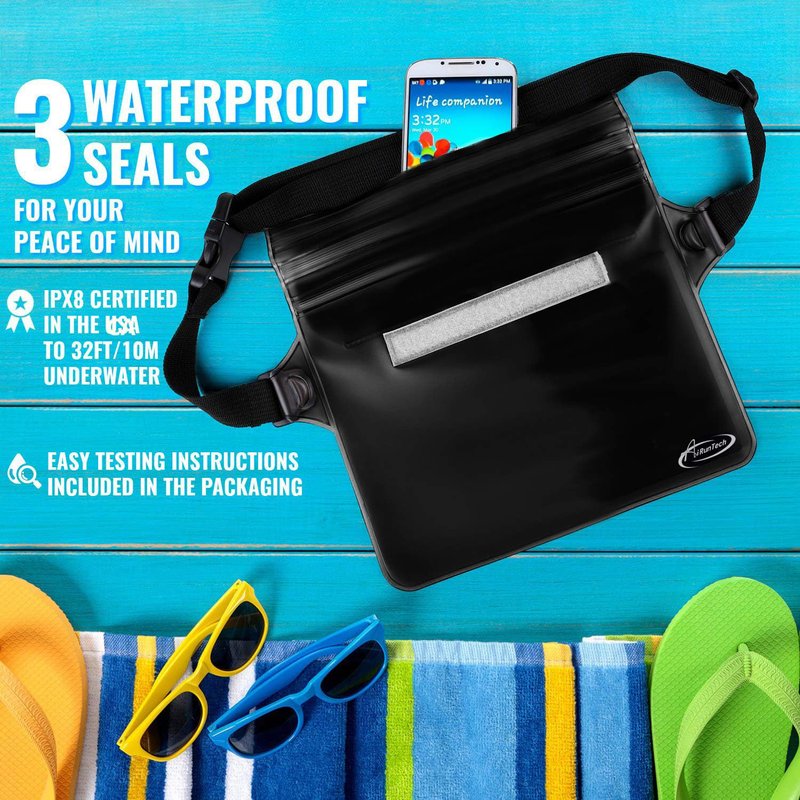 AiRunTech Waterproof Fanny Pack,Waterproof Phone Pouch for iPhone16 15 14 13 12 11 Pro Max,IPX8 Dry Bag for Snorkeling Beach Cruise Kayaking Pool Swimming(Phone Case + Waist Bag 2-Piece Set)