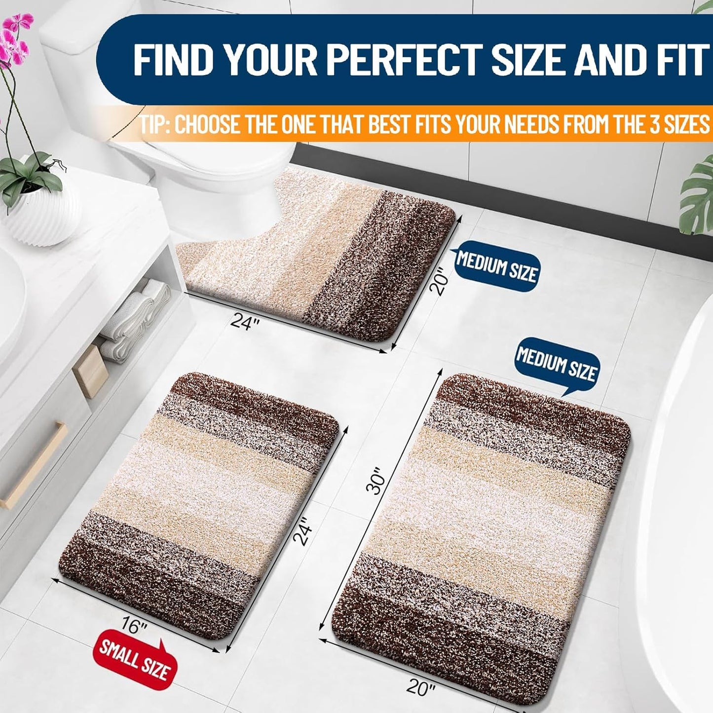 OLANLY Bathroom Runner Rug - Extra Soft Microfiber Mat with Rubber Backing | 40x20, Quick Dry, Washable, Brown