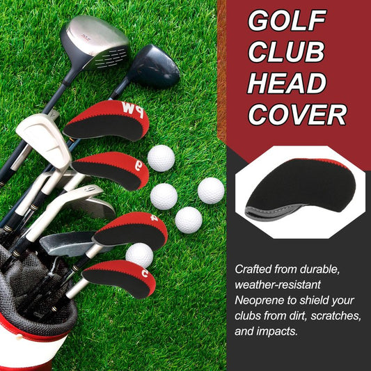 PATIKIL Golf Club Head Cover, 10 Pcs Number Golf Club Irons Covers with Hole Neoprene Driver Headcover Golf Lovers Gifts for Men Women, Red/Red