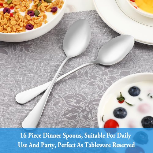 Dinner Spoon Set,16 Pcs 7.3" Tablespoons,Premium Food Grade Stainless Steel Spoons,Durable Metal Spoon,Tablespoon,Silverware Spoons Only,Mirror Finish & Dishwasher Safe,Use for Home,Restaurant