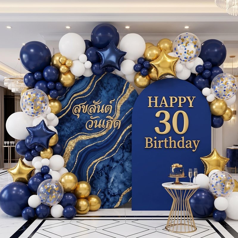 RUBFAC 176pcs Navy Blue Gold Balloons Arch Kit, Navy Blue Balloon Garland Metallic Gold White Confetti Balloon Foil Balloons for Baby Shower Birthday Party Wedding Anniversary Graduation Decoration