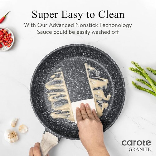 CAROTE Nonstick Frying Pan - 10-Inch Granite Skillet with Glass Lid | PFOA Free Egg & Omelet Pan