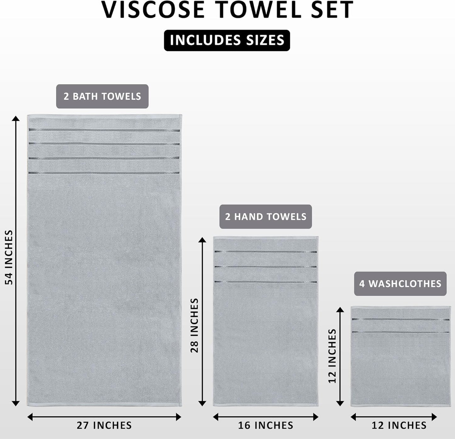 Utopia Towels 8-Piece Luxury Towel Set - Highly Absorbent 600 GSM Cotton | Cool Grey Bath, Hand & Wash Cloths