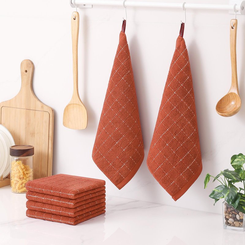 Homaxy 100% Cotton Terry Kitchen Dish Cloths, Ultra Soft and Absorbent Dish Towels for Kitchen, Suitable for Drying and Washing Dishes, 12 Pack, 12 x 12 Inches, Rust