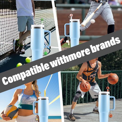 3PCS Straw Cover for Stanley Cup 30&40 Oz 10mm Silicone Straw Topper Protector Lid with 1PCS 3D Personalized Tennisball Charm Stanley Tumblers Accessories (3pcs Tennisball +1pcs Tennisball Charm)