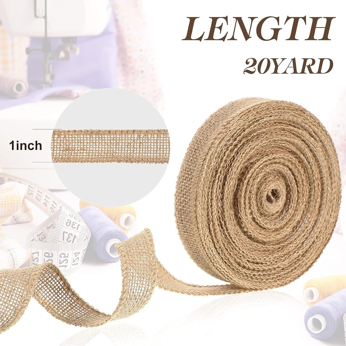 Skiennix 1-Inch Wide Burlap Ribbon - 20 Yards of Natural Jute Fabric for Crafts, Gift Wrapping & Decorations
