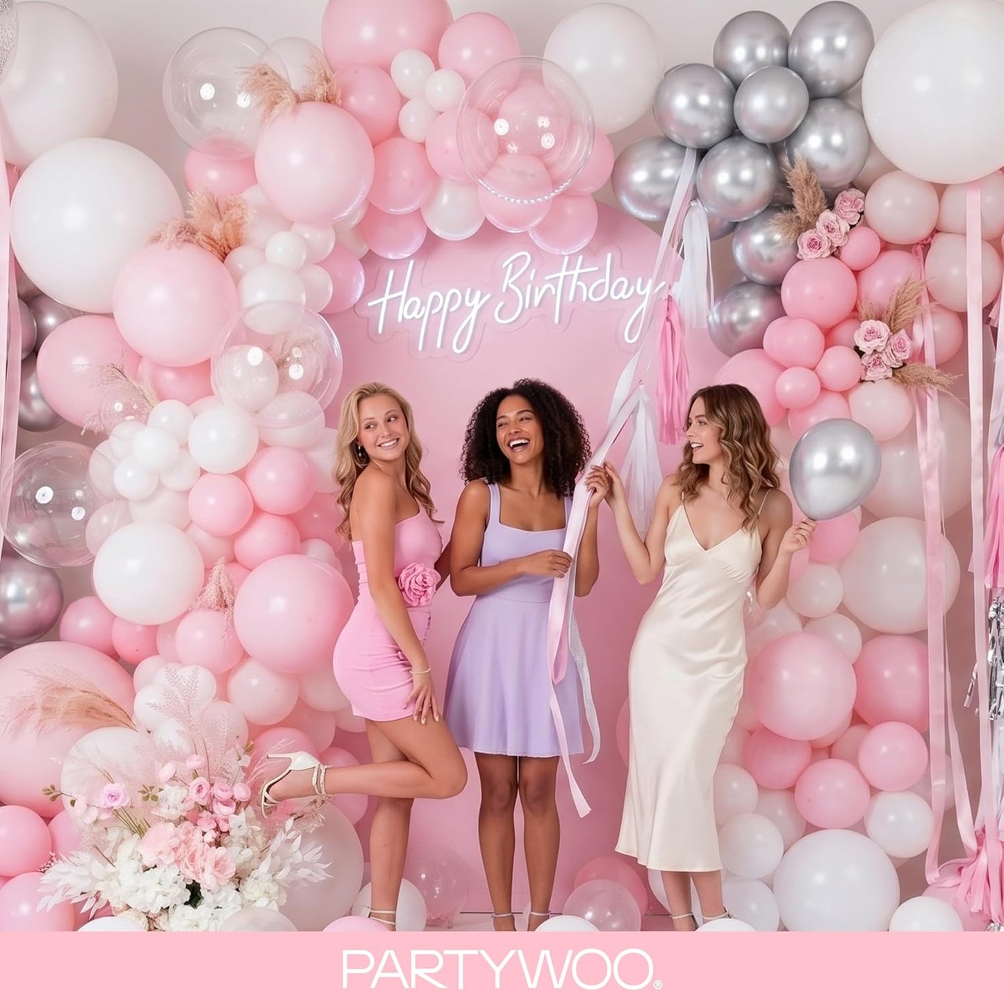 PartyWoo Baby Pink Balloons - 127-Piece Arch Kit with Multiple Sizes for Baby Shower & Birthday Decor
