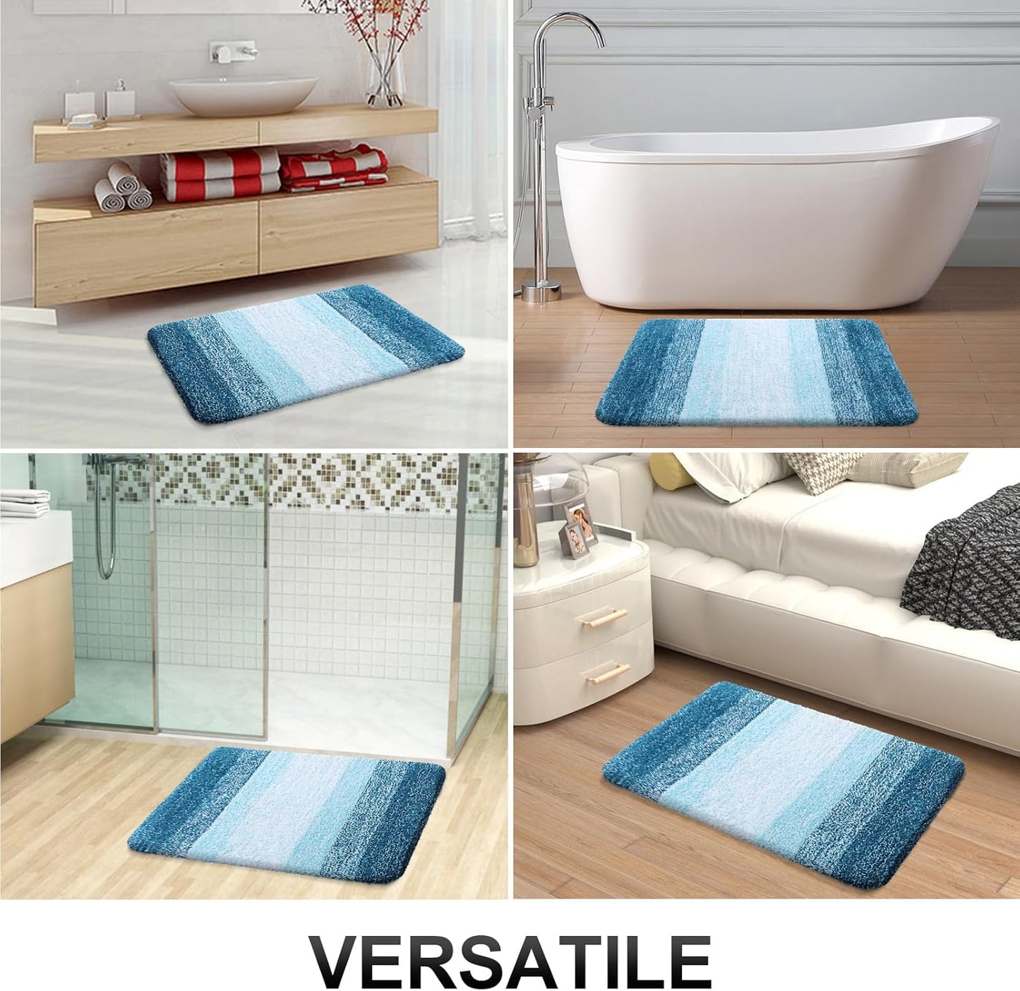 OLANLY Large Bathroom Rugs - Extra Soft Microfiber Mat 54x24 | Quick Dry, Washable, Rubber Backing, Peacock Blue