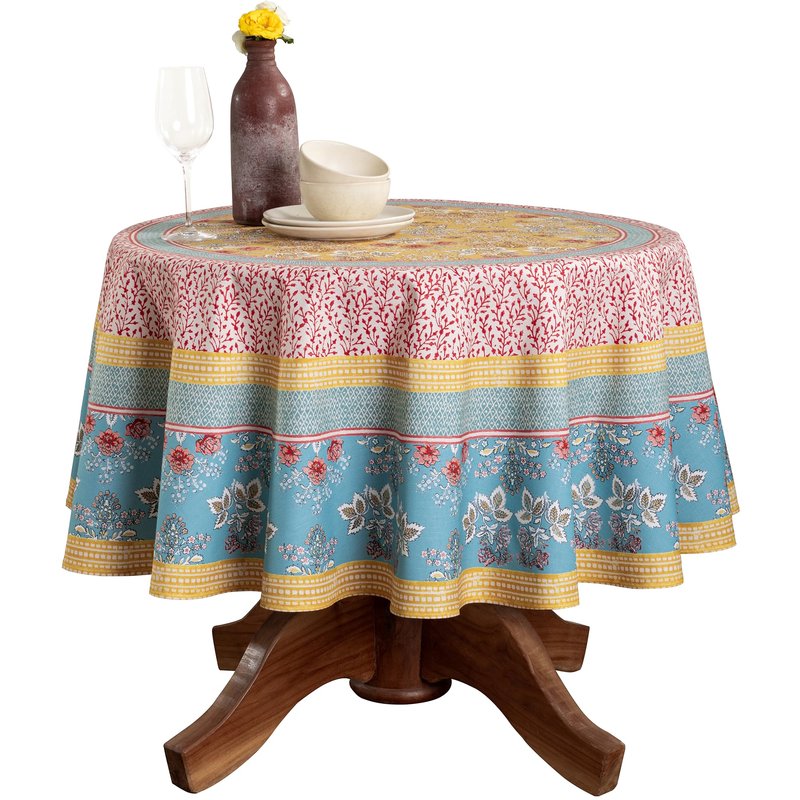 Maison d' Hermine Table Cloth Round Table 100% Cotton 63 Round Inches Tablecloth Reusable Decorative for Dining Kitchen Room Farmhouse Home Gifts for Mothers Day Spring Summer - Marquise