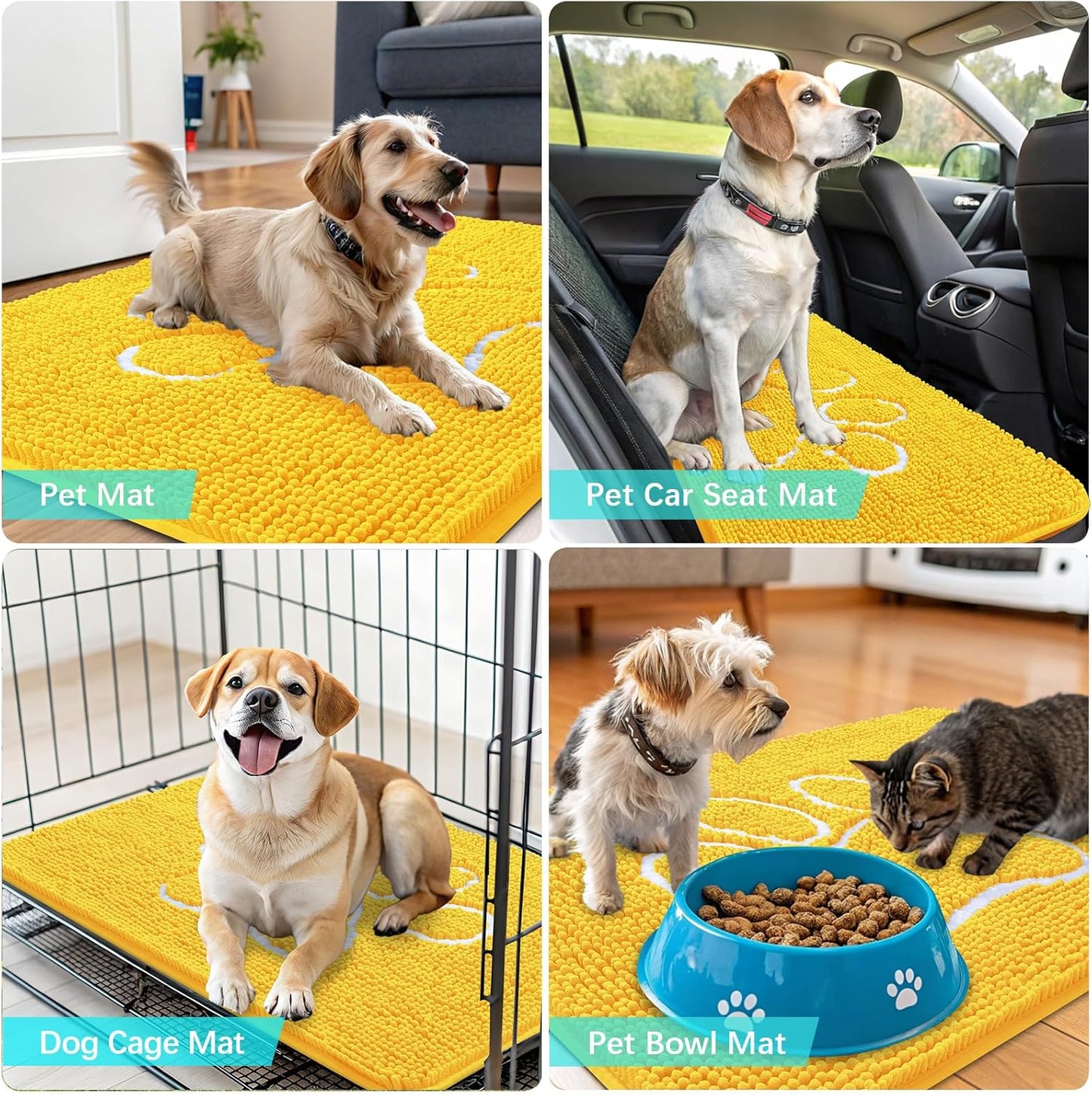 OLANLY Dog Door Mat - Absorbent Non-Slip Mud Mat for Muddy Paws | 30x20 Paw Print Design, Quick Dry Yellow