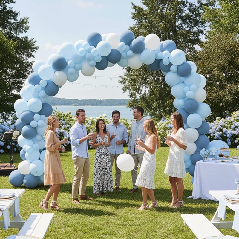 RUBFAC Dusty Blue Balloons 129pcs Different Sizes Pack of 18 12 10 5 Inch, Latex Boho Neutral Blue Balloon Garland Arch Kit for Wedding Engagements Anniversary Baby Shower Birthday Party Decorations