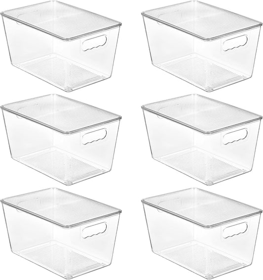 Vtopmart Clear Stackable Storage Bins - 6 Pack Large Plastic Containers with Lids for Pantry & Closet Organization