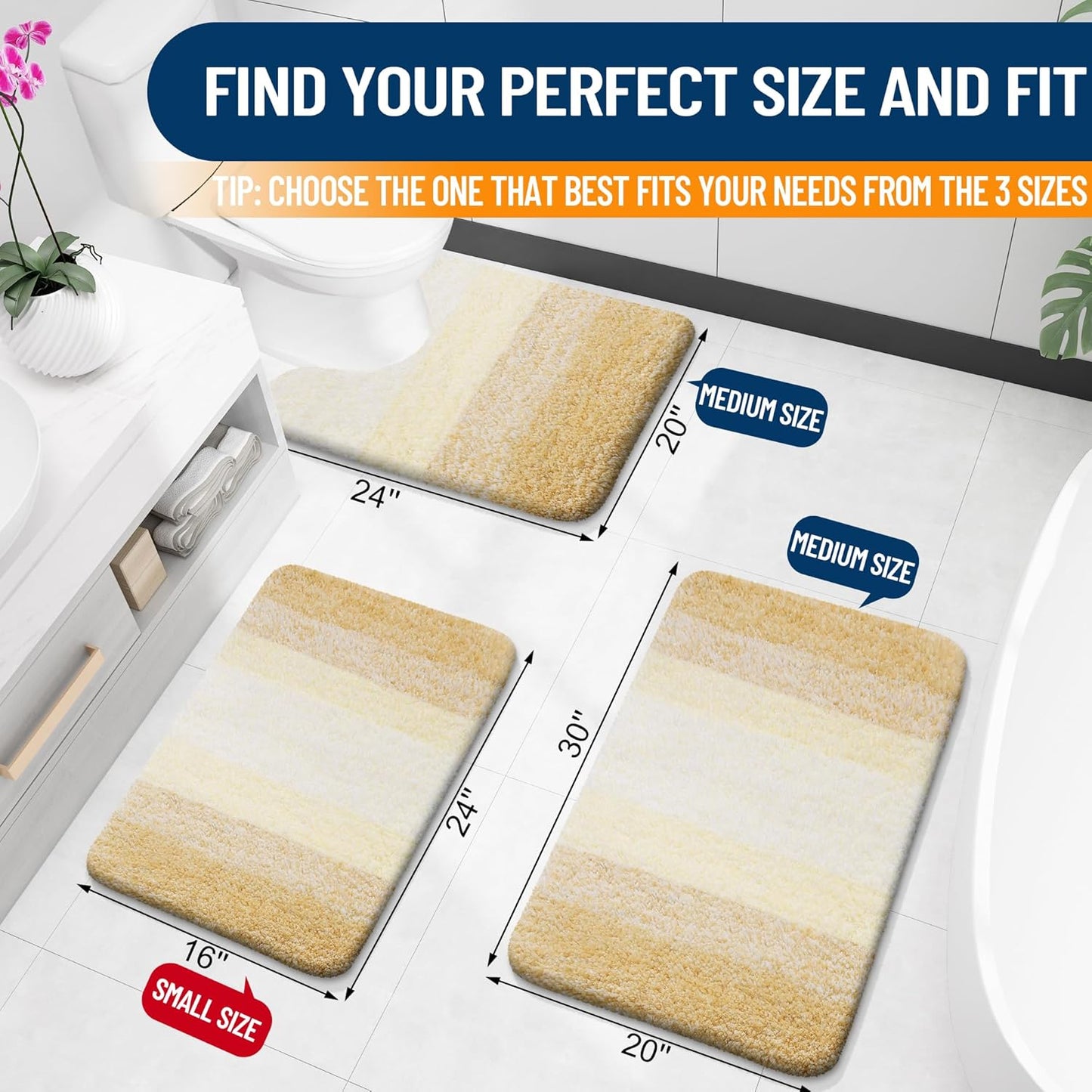 OLANLY Luxury U-Shaped Toilet Rugs - Extra Soft Microfiber, Non-Slip, 24x20, Light Yellow