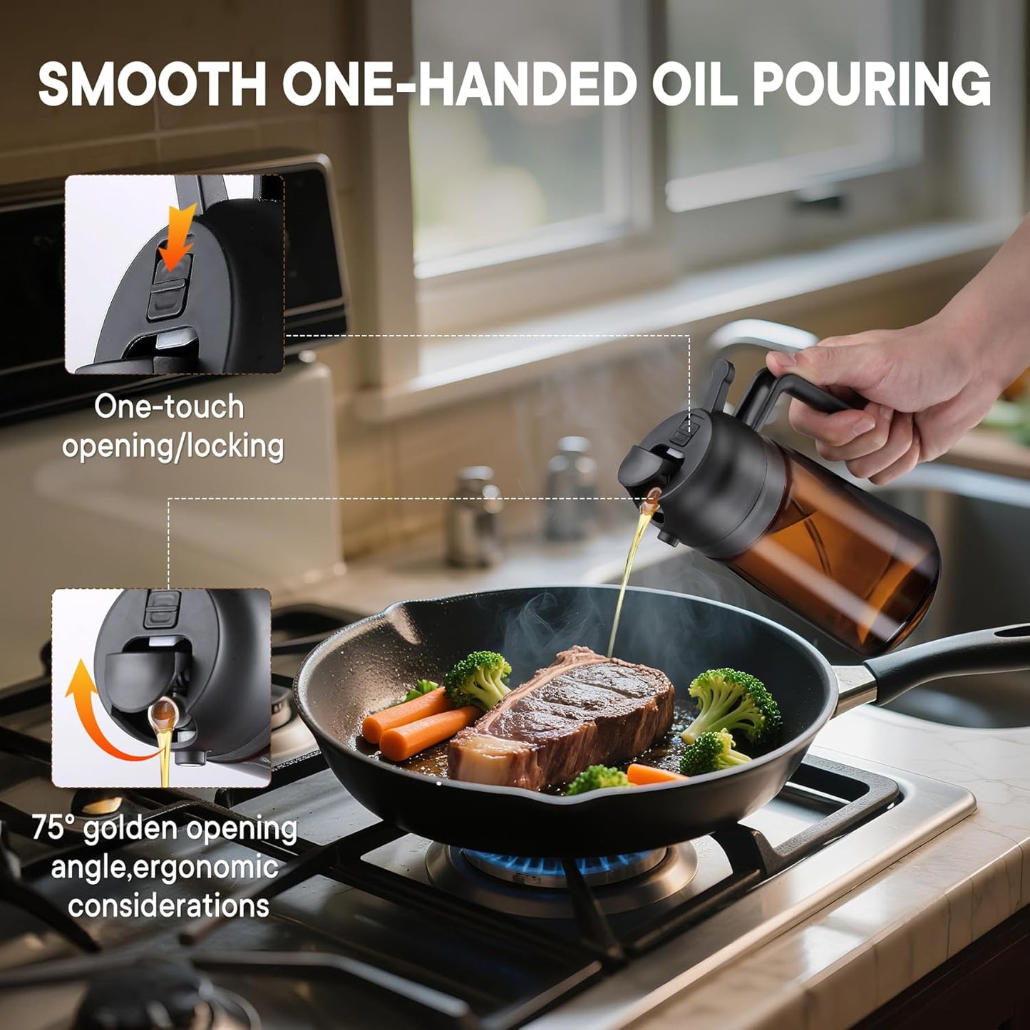 Skiennix 16oz Olive Oil Sprayer - 2-in-1 Dispenser Bottle for Cooking & Salad | Premium Dark Brown Glass