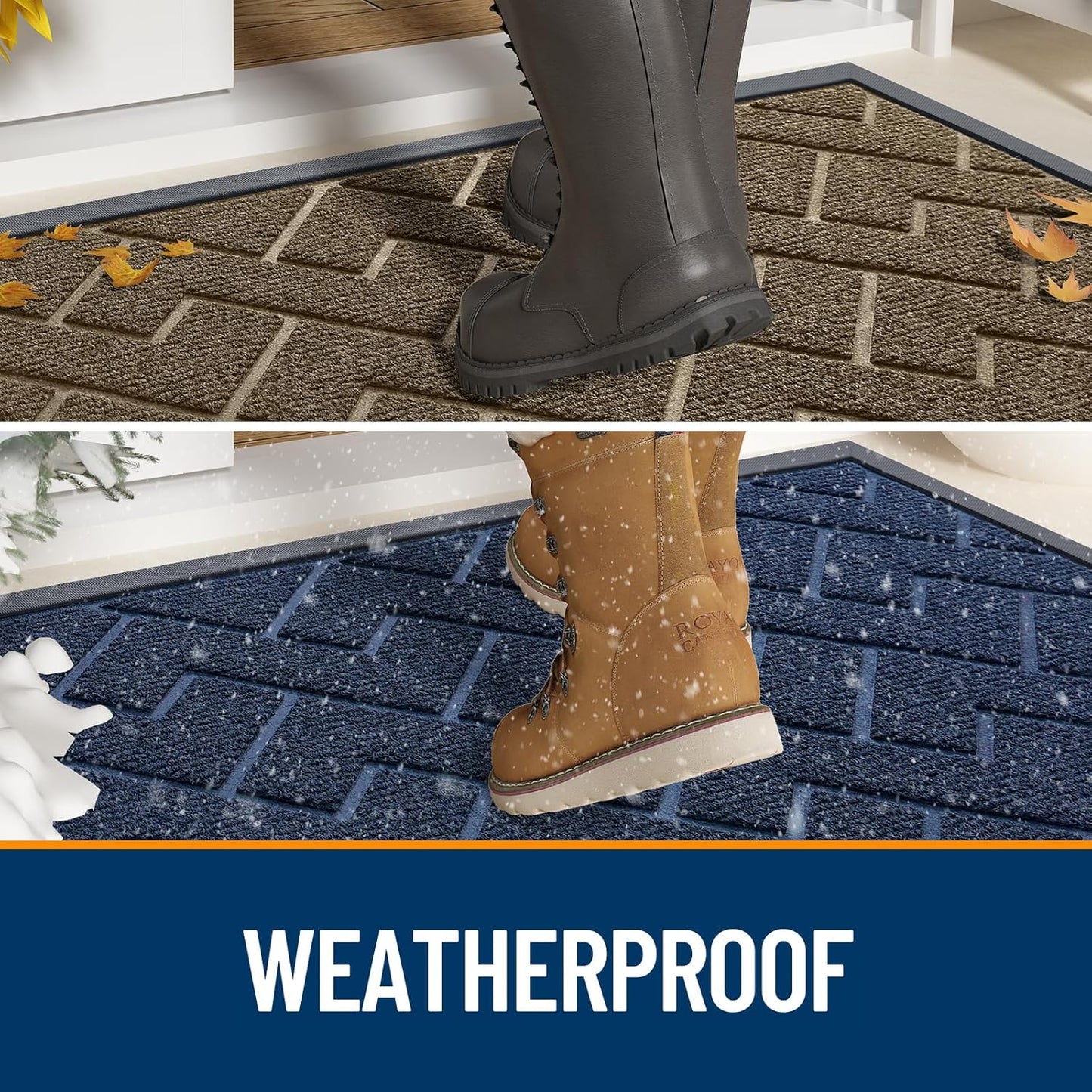 OLANLY Indoor Outdoor Front Door Mat - Waterproof All-Season Herringbone Design | Easy Clean, Low Profile (Grey, 71x47)