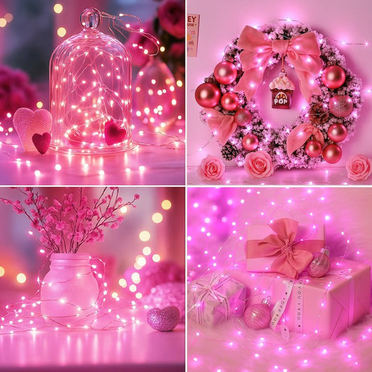 6 Pack Fairy Lights Battery Operated - 7ft 20 Led Twinkle Lights 3 Modes, Bulk Mini String Light Waterproof for Mason Jars Vases DIY Party Wedding Decoration Mothers Day- Pink