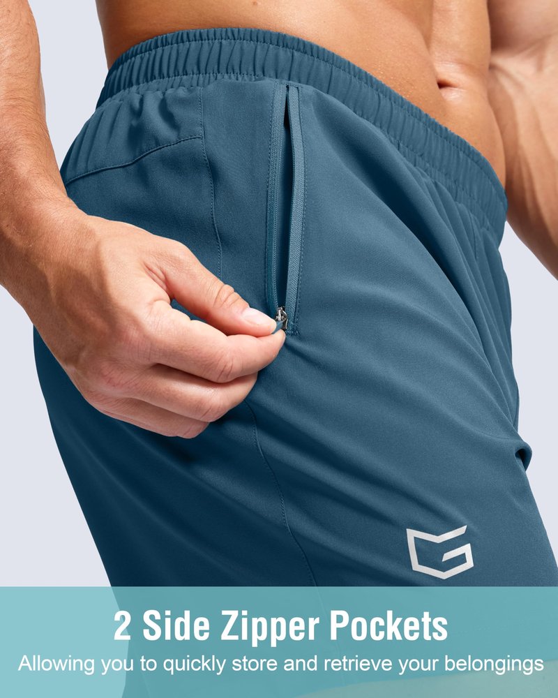 G Gradual Men's Athletic Running Shorts with Zipper Pockets Quick Dry 7"/ 5"/ 9" Workout Gym Shorts for Basketball Hiking(Dusty Blue,9S)