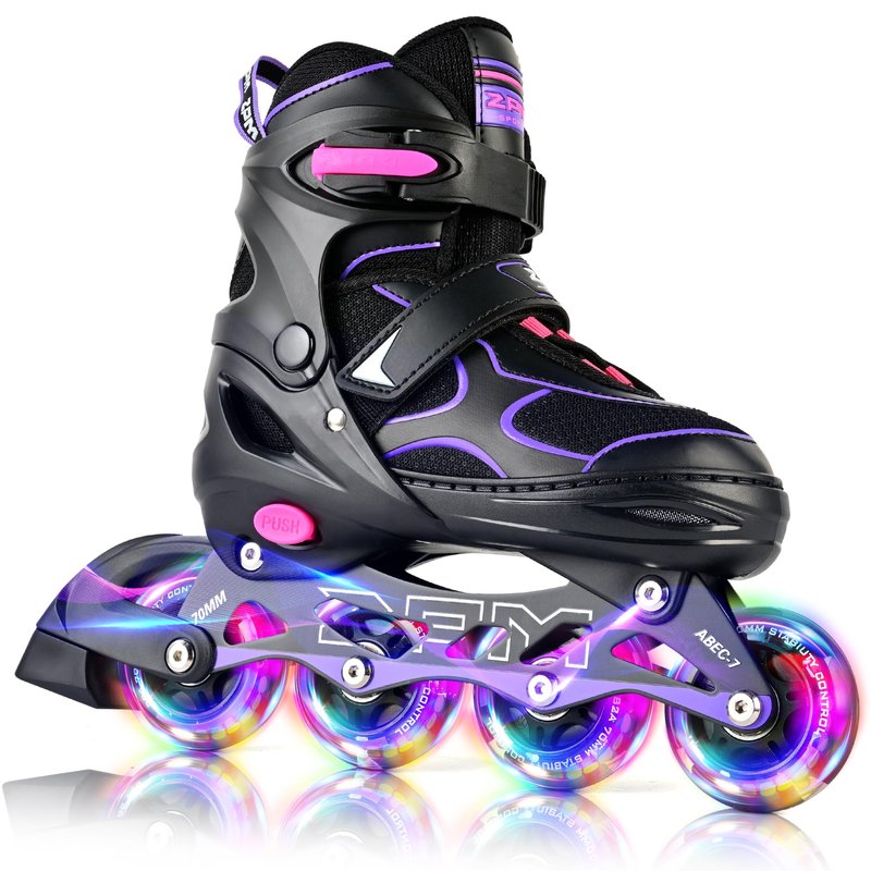 2PM SPORTS Inline Skates for Kids Girls Ages 4-8 8-12 3-5 4-6 6-12 10-12 with Light Up Wheels, Adjustable Kids Roller Skates Blades for Adults Women Beginners Youths Indoor Outdoor Purple, Medium