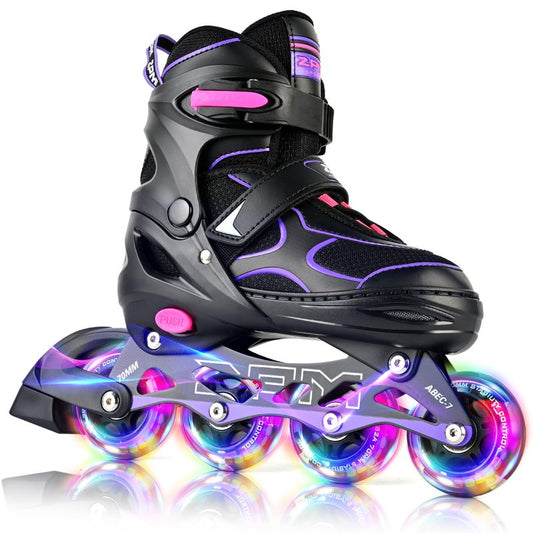 2PM SPORTS Inline Skates for Kids Girls Ages 4-8 8-12 3-5 4-6 6-12 10-12 with Light Up Wheels, Adjustable Kids Roller Skates Blades for Adults Women Beginners Youths Indoor Outdoor Purple, Medium