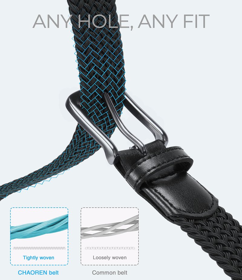 CHAOREN Stretch Mens Belt - Braided Elastic Golf Belt for Men 1 3/8"- Fits Casual Jeans & Shorts