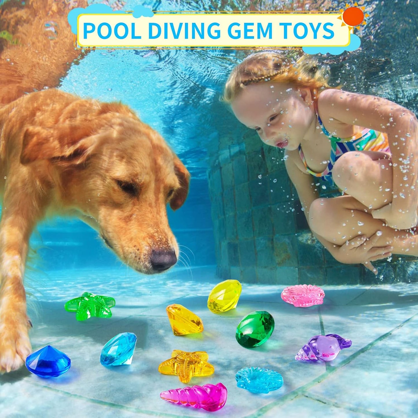 Skiennix 28 Pcs Colorful Diving Gem Pool Toys Set - Treasure Pirate Box for Underwater Fun | Multicolor 30-40mm