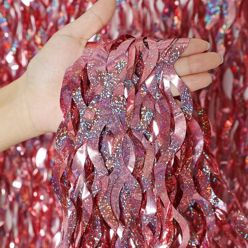 CYLMFC Tinsel Curtain | 3 Pack 3.3 ft x 6.6 ft Rose Gold Backdrop for Wedding & Party Decor