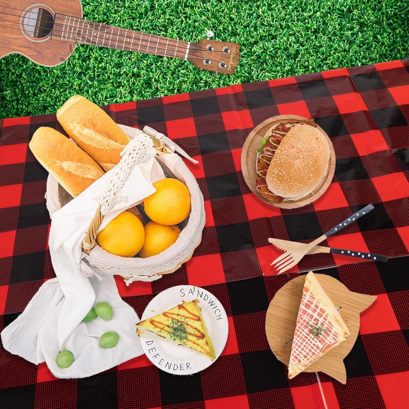 Kesfey 8 Packs Red and Black Merry Christmas Checkered Tablecloth 54 x 108 Inches Plastic Buffalo Check Plaid Table Cover Disposable Red Gingham Winter Christmas Picnic Table Cloth for Dinner Camping