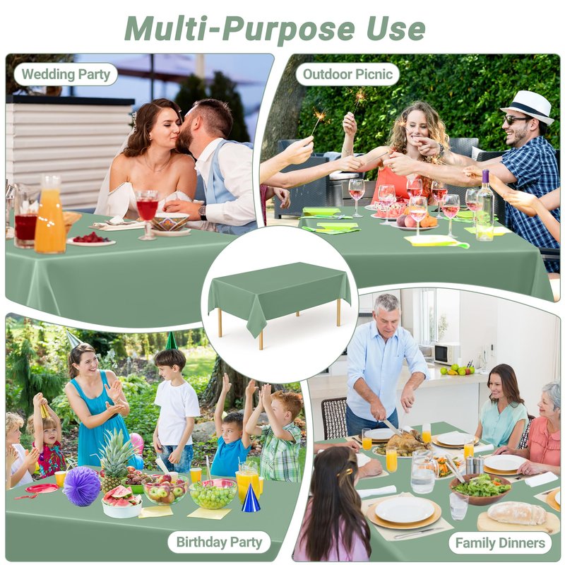 QZYL 12 Pcs Rectangle Tablecloth, 54 X 108 Inches Plastic Table Cover, Sagegreen Disposable Table Cloth Party Decorations, Robust Table Cover Birthday Party, Baptism Decorations and Home Essentials