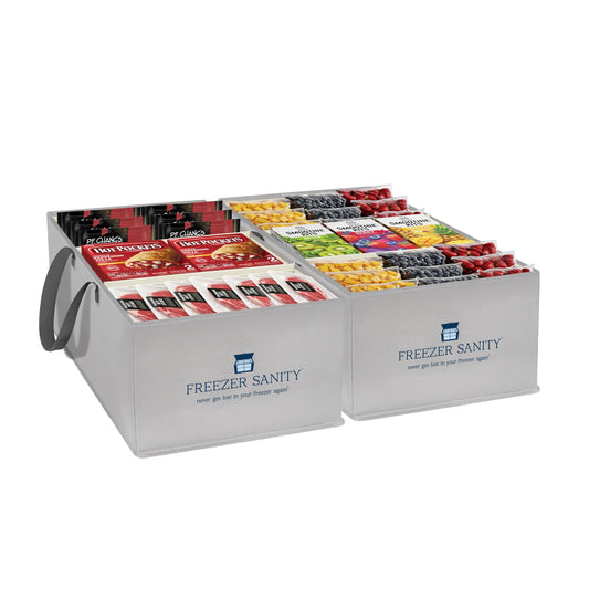 FREEZER SANITY The Original Chest Freezer Organizer Bins, Stackable Storage Organizers, Deep Freezer Dividers, Handles, Heavy-Duty, Waterproof (Large 19x14x9)