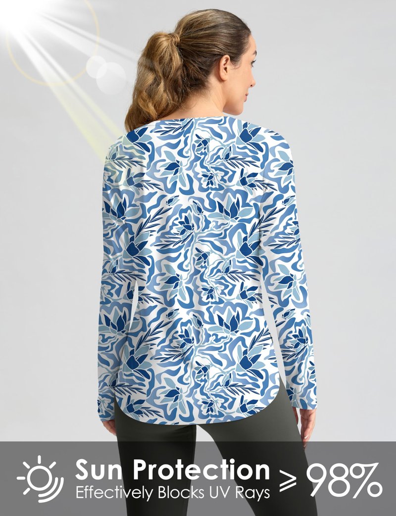 Women's Sun Shirts UPF 50+ Long Sleeve UV Protection Shirt Lightweight Quick Dry Workout Hiking Tops for Women(Peri Blue Freesia,XXL)