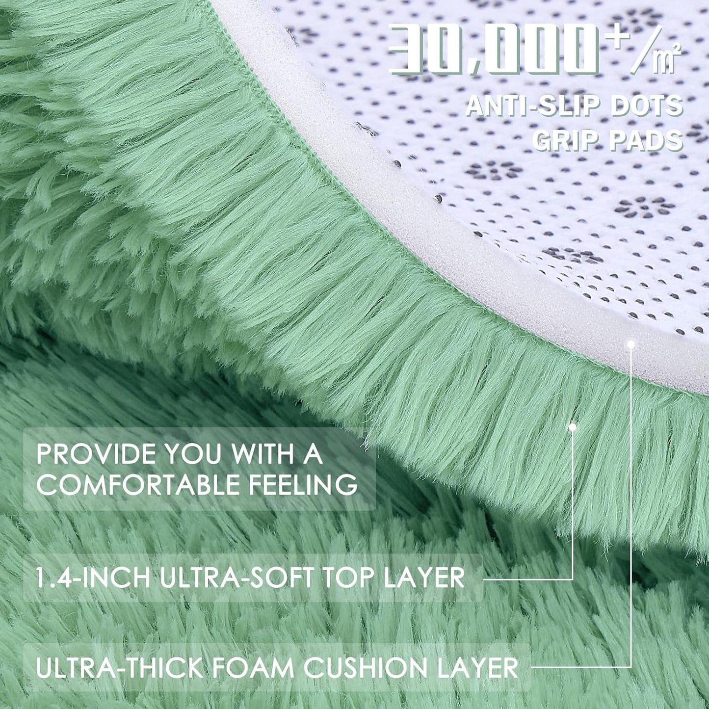 OLANLY Mint Green Round Rug - Soft, Fluffy Shaggy Carpet | 2 ft Machine Washable Area Rug for Bedroom & Nursery Decor