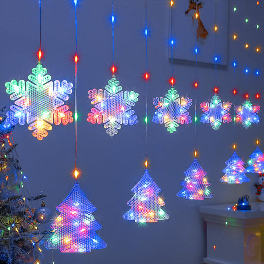 BLOOMWIN Christmas Window Lights - 2M 160 LED Snowflake Hanging Fairy String Lights, Multicolor, Model XY-022