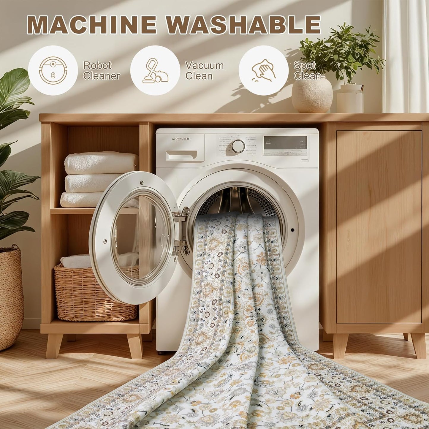 Skiennix 5x7 Area Rug - Washable Vintage Boho Design | Soft, Stain-Resistant Carpet for Living Room & Bedroom