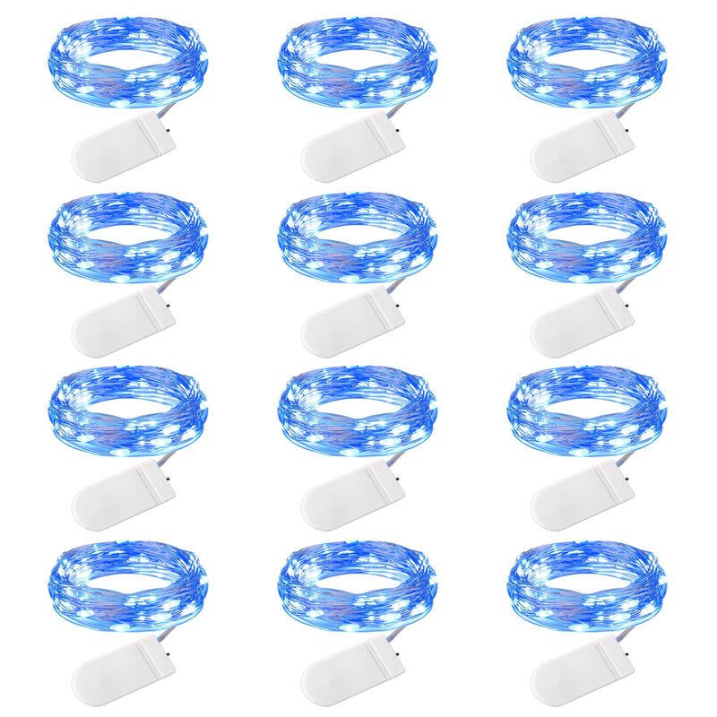 Brightown 12 Pack Led Fairy Lights Battery Operated String Lights Waterproof Silver Wire 7 Feet 20 Led Firefly Starry Moon Lights for DIY Wedding Party Bedroom Patio Christmas (12 Pack, Blue)