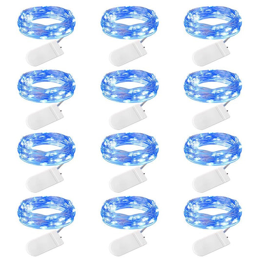 Brightown 12 Pack Led Fairy Lights Battery Operated String Lights Waterproof Silver Wire 7 Feet 20 Led Firefly Starry Moon Lights for DIY Wedding Party Bedroom Patio Christmas (12 Pack, Blue)