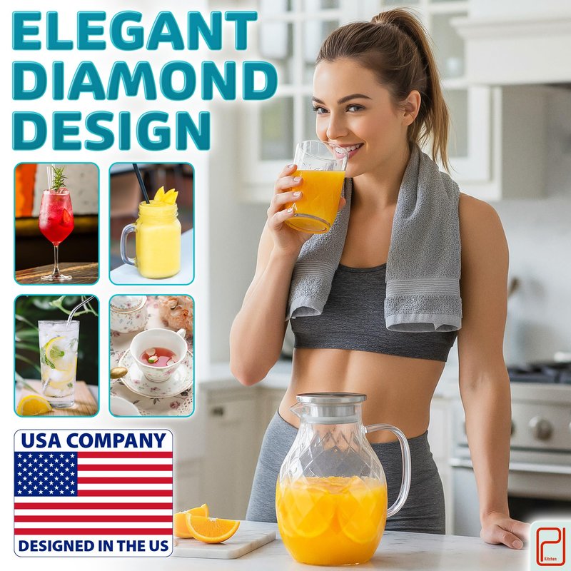 Premium Borosilicate Glass Pitcher with Lid and Spout - 2 Liter / 68 oz, Borosilicate Glass with Handle - Carafe for Hot/Cold Beverages - Water Jug - Iced Tea Pitcher - Juice Server