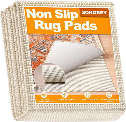 Songrey Non-Slip Rug Pad - Extra Thick 5x7 FT Carpet Pad for Hard Surfaces | Prevents Sliding & Provides Comfort