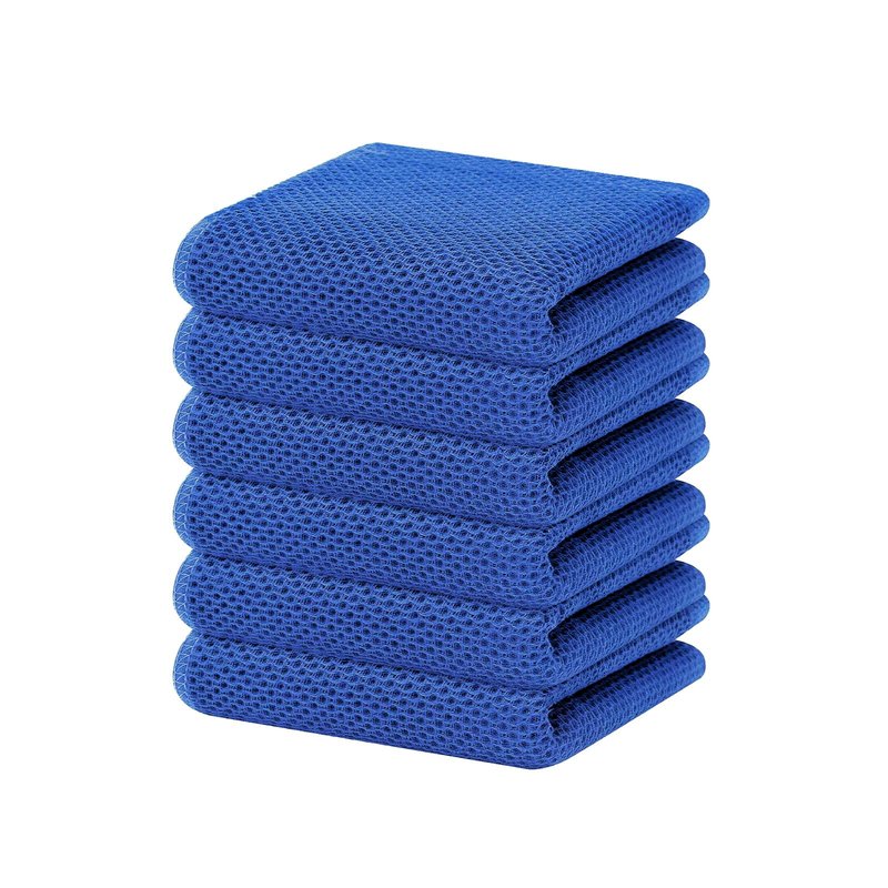 Homaxy 100% Cotton Waffle Weave Kitchen Dish Towels, Ultra Soft Absorbent Quick Drying Cleaning Towel, 13 x 28 Inches, 6-Pack, Blueberry