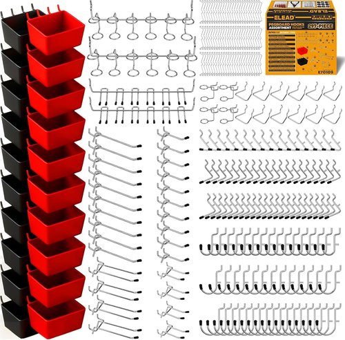 ELEAD Pegboard Hooks Kit - 297 Pieces with Bins for Tool Organization | Fits 1/8" & 1/4" Pegboards