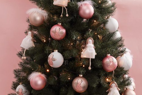 DN DECONATION Pink Christmas Ornaments - Girly Angel Tree Decor | Glass Ball for Festive Celebrations