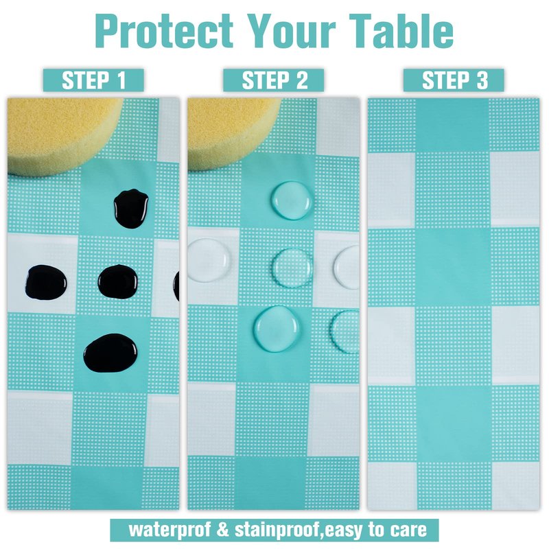 Kesfey 3 Packs Aqua and White Gingham Table Cloths 54 x 108 Inches Disposable Plastic Checkered Tablecovers Waterproof Rectangle Picnic Party Table Covers for Birthday Party Supplies Christmas