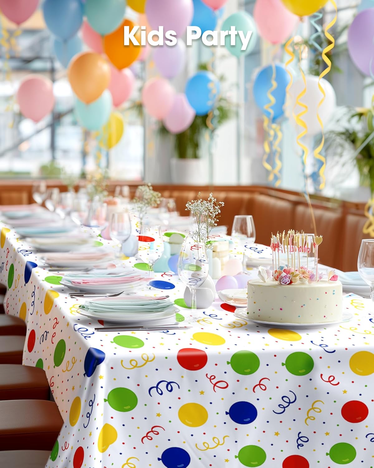 Pureegg Disposable Plastic Table Cloths - 10 Pack, 54 x 108 Inch, Leakproof & Sturdy for Parties | Rainbow Design