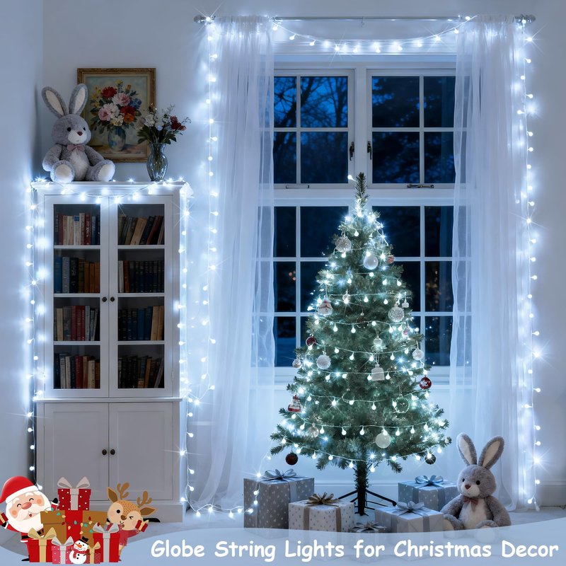 JMEXSUSS 100ft Globe String Lights Indoor Outdoor Waterproof, 200 LED White Christmas Fairy Lights Plug in with Remote, Connectable Hanging Lights for Bedroom Patio Holiday Tree Party Christmas Decor